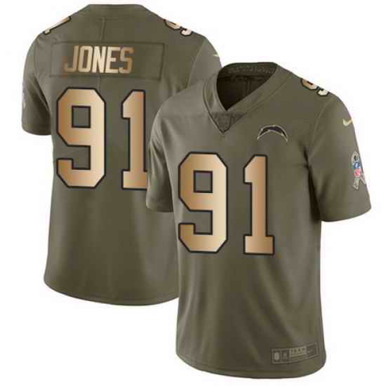 Nike Chargers #91 Justin Jones Olive Gold Mens Stitched NFL Limited 2017 Salute To Service Jersey